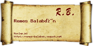 Remes Balabán névjegykártya